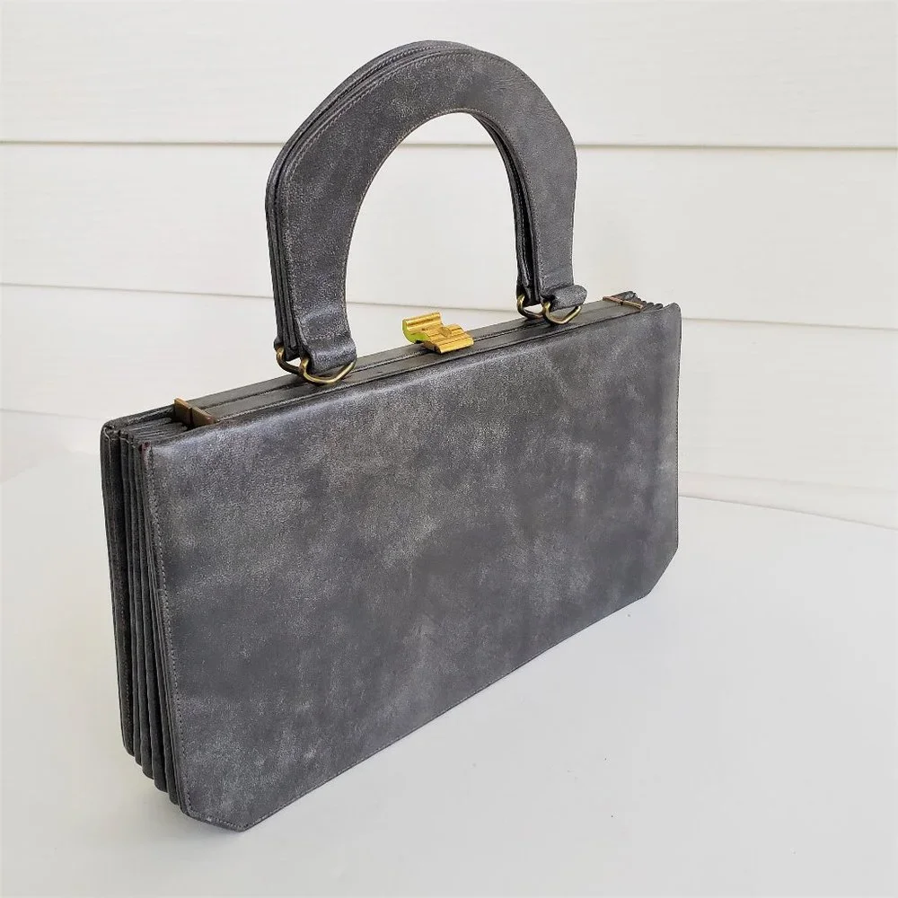 Vintage 60s Susan Gail Original accordion style top handle marble grey handbag - Picture 1 of 12